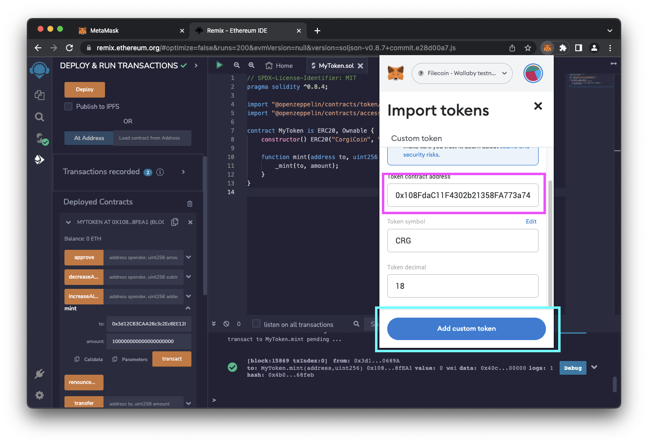 Import your tokens into MataMask.